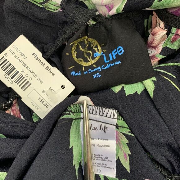 Blue Life Floral Ruffled Mini Dress Black Deep V Low Back XS Black Whimsigoth - Picture 5 of 8